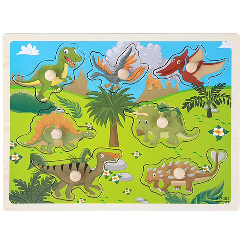 30cm Baby Toys Montessori Wooden Puzzle Hand Grab Board Educational Wood Puzzles for Kids Cartoon Animal Vehicle Child Gift