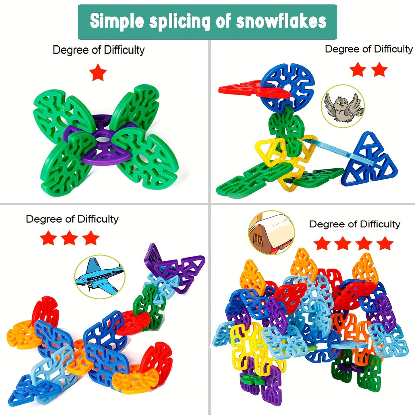 Children Building Toys, 98pcs Snowflakes Educational Building Blocks Kit for Kids, Round Hole Puzzle, Fun Assembly Puzzle, Best Gift for Boys Girls Creative Games & Fun Activit-Random color