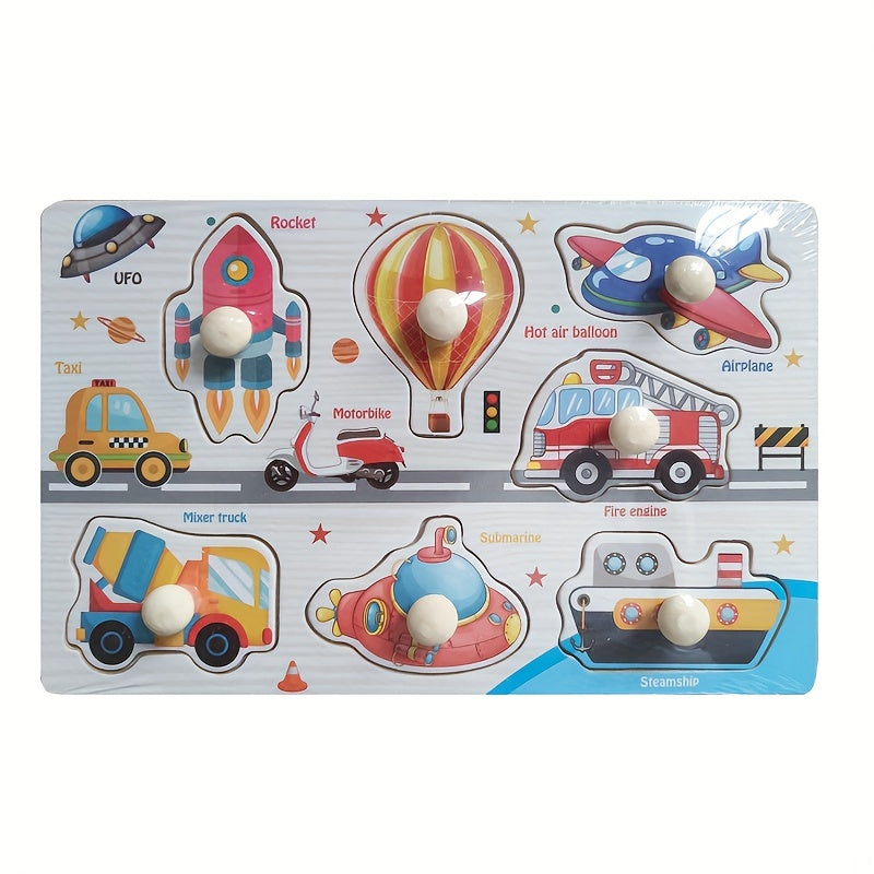 Wooden Embedded Hand Scratching Board, Early Education Animal Cognitive Puzzle, Transportation Tool, Cartoon Toddler Baby Educational Toys Christmas Halloween Thanksgiving gifts