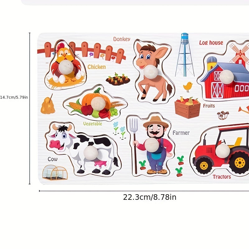 Wooden Embedded Hand Scratching Board, Early Education Animal Cognitive Puzzle, Transportation Tool, Cartoon Toddler Baby Educational Toys Christmas Halloween Thanksgiving gifts