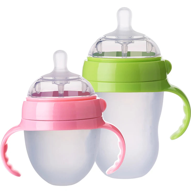 BPA Free Wide-Mouth Silicone Baby Feeding Bottle Small Size Hands-Free Popular Design with Holder for Convenient Milk Feeding