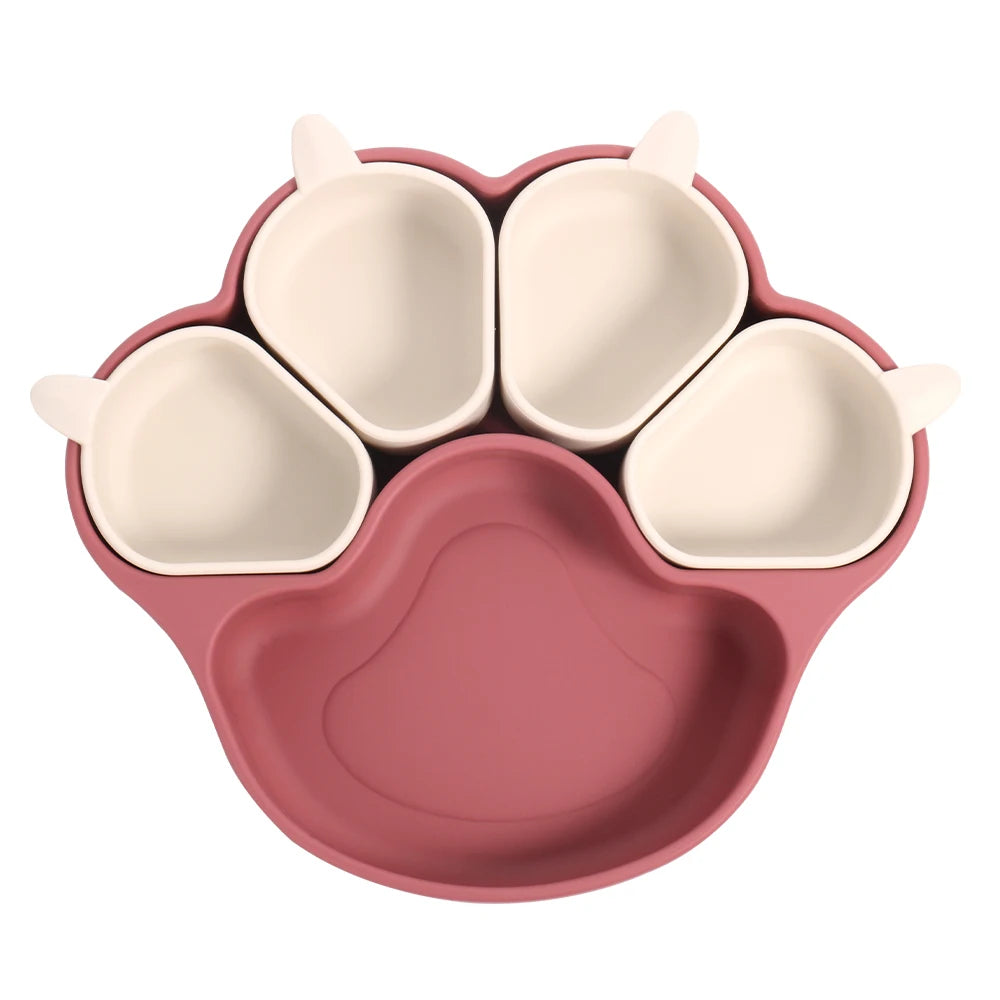 Customized Food Grade Silicone Divided Kids Dishes Toddler Feeding Plate Silicone Baby Plate With Suction Baby Feeding Set