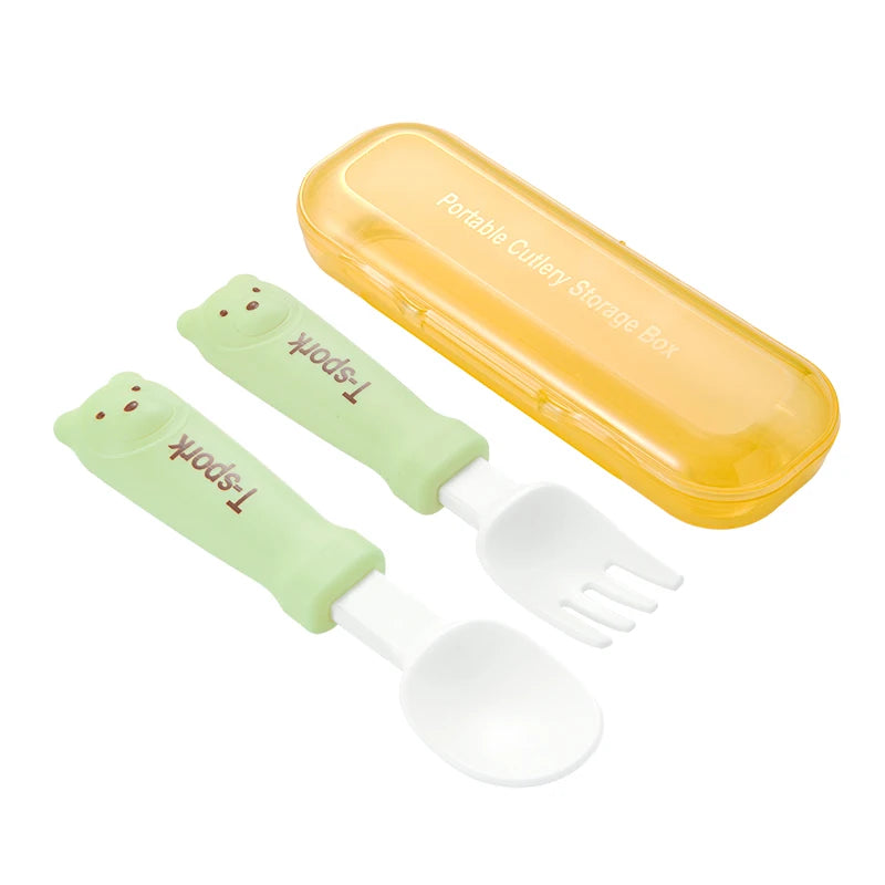 Children's cartoon tableware fork and spoon, baby feeding fork spoon set, Cute little bear baby safe food grade feeding spoon.