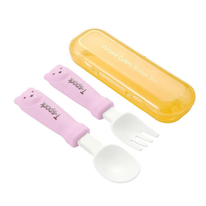 Children's cartoon tableware fork and spoon, baby feeding fork spoon set, Cute little bear baby safe food grade feeding spoon.