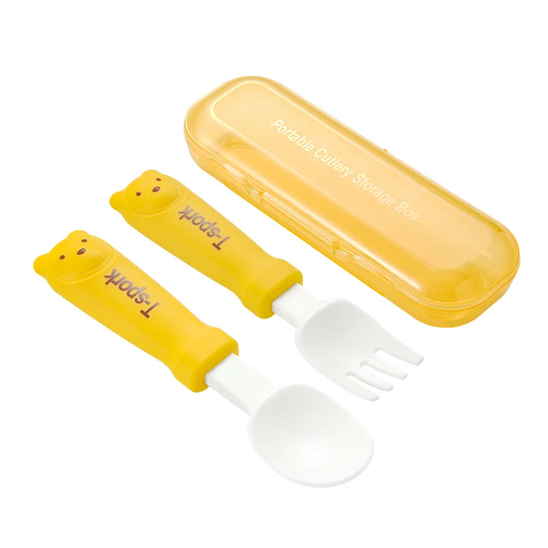 Children's cartoon tableware fork and spoon, baby feeding fork spoon set, Cute little bear baby safe food grade feeding spoon.