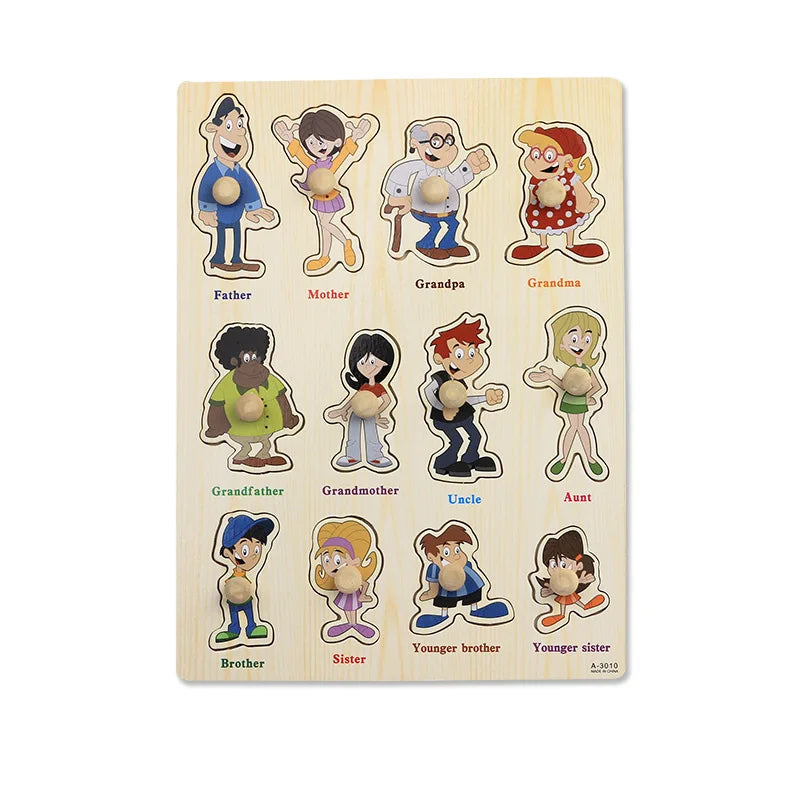 30cm Baby Toys Montessori Wooden Puzzle Hand Grab Board Educational Wood Puzzles for Kids Cartoon Animal Vehicle Child Gift