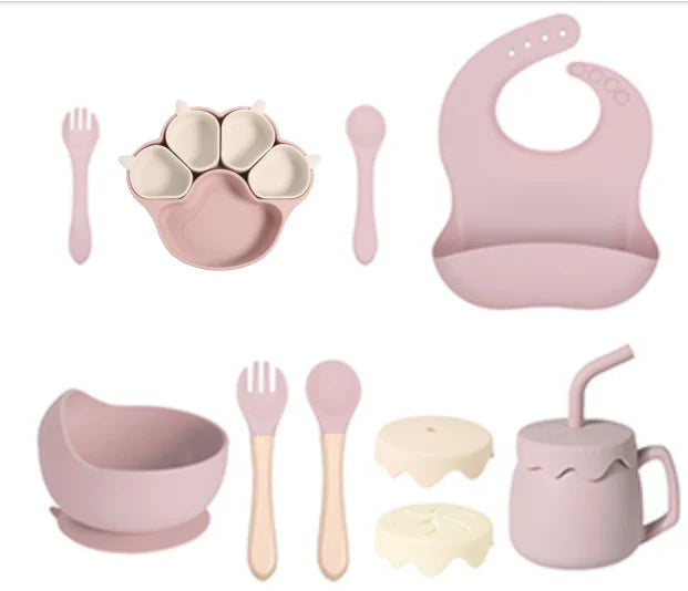 Customized Food Grade Silicone Divided Kids Dishes Toddler Feeding Plate Silicone Baby Plate With Suction Baby Feeding Set