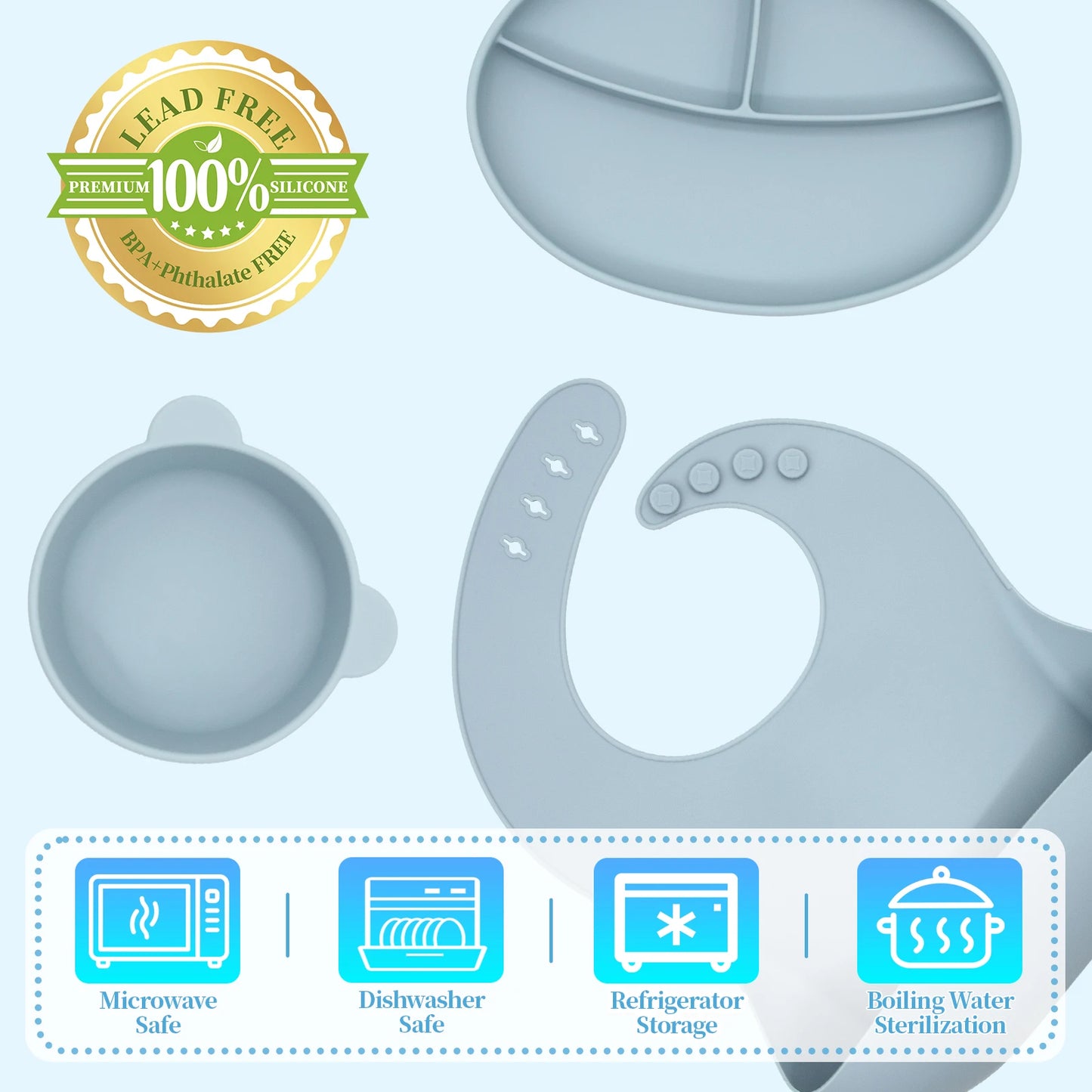 Latest Fashionable Silicone Baby Feeding Set Non Toxic Easy Clean Baby Feeding Set Baby Tableware Set