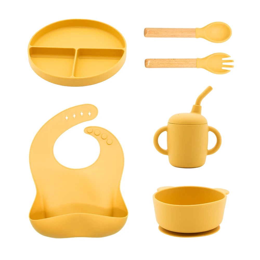 Customizable Safe BPA-Free Silicone Baby Feeding Set Classic Design Style Classic Baby Training Bowl and Plate Packaged in Box