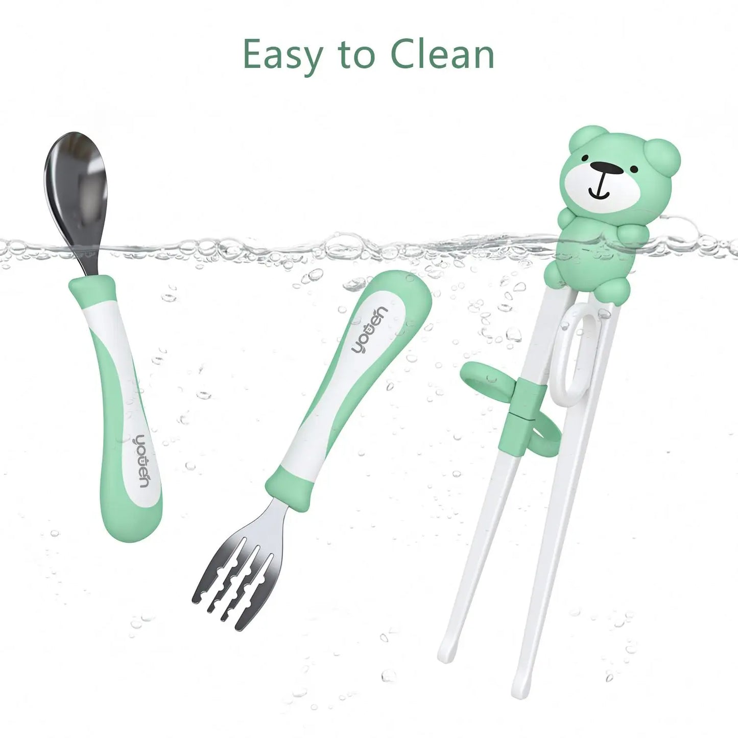 Kids Forks Training Chopsticks Flat Edge Stainless Steel Fork Spoon Grooved Baby Feeding Tableware Set With Case