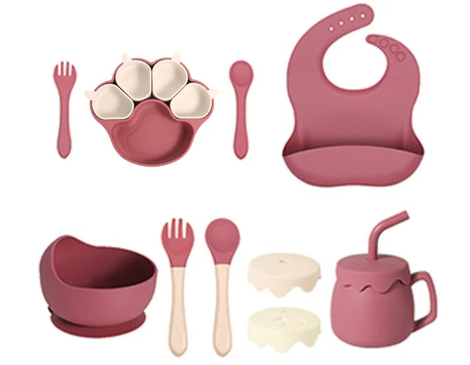 Customized Food Grade Silicone Divided Kids Dishes Toddler Feeding Plate Silicone Baby Plate With Suction Baby Feeding Set