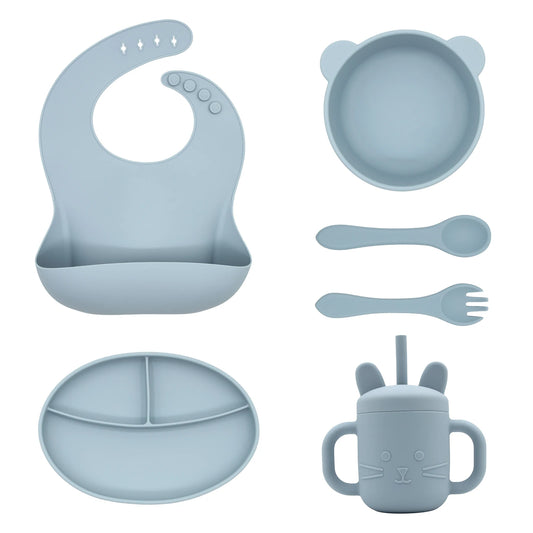 Latest Fashionable Silicone Baby Feeding Set Non Toxic Easy Clean Baby Feeding Set Baby Tableware Set
