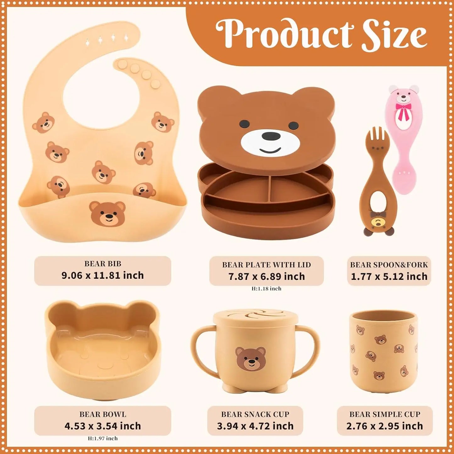 Factory Custom New Design BPA Free Food Grade Silicone Bib Bowl Plate Spoon Fork Dinner Feeder Silicone Baby Feeding Set