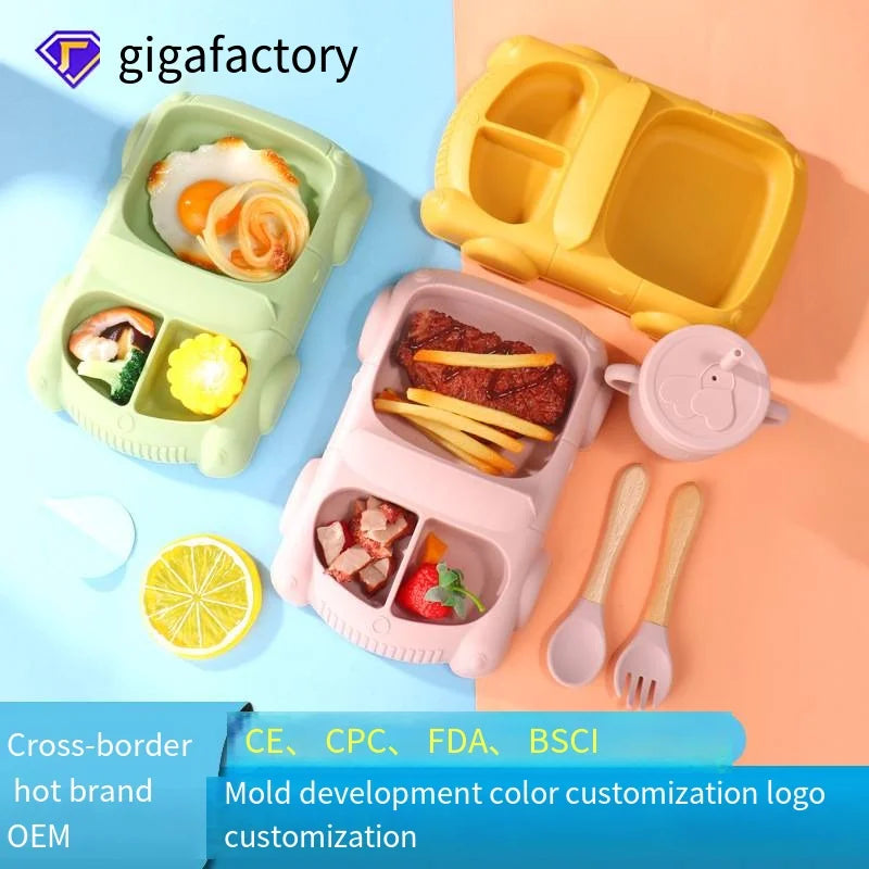 2024 Am Azon Bpa Free Baby Non-slip Children Weaning Baby Feeding Set Suction Kids Dining Silicone Baby Cup Bib Spoon Plate Bowl