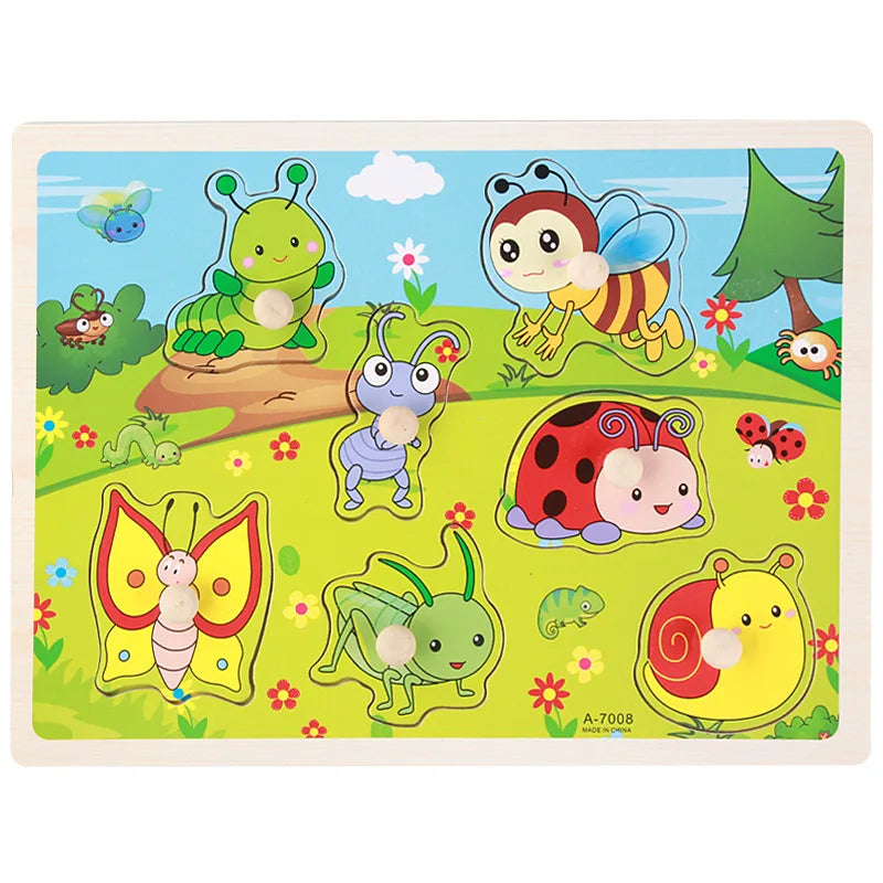 30cm Baby Toys Montessori Wooden Puzzle Hand Grab Board Educational Wood Puzzles for Kids Cartoon Animal Vehicle Child Gift