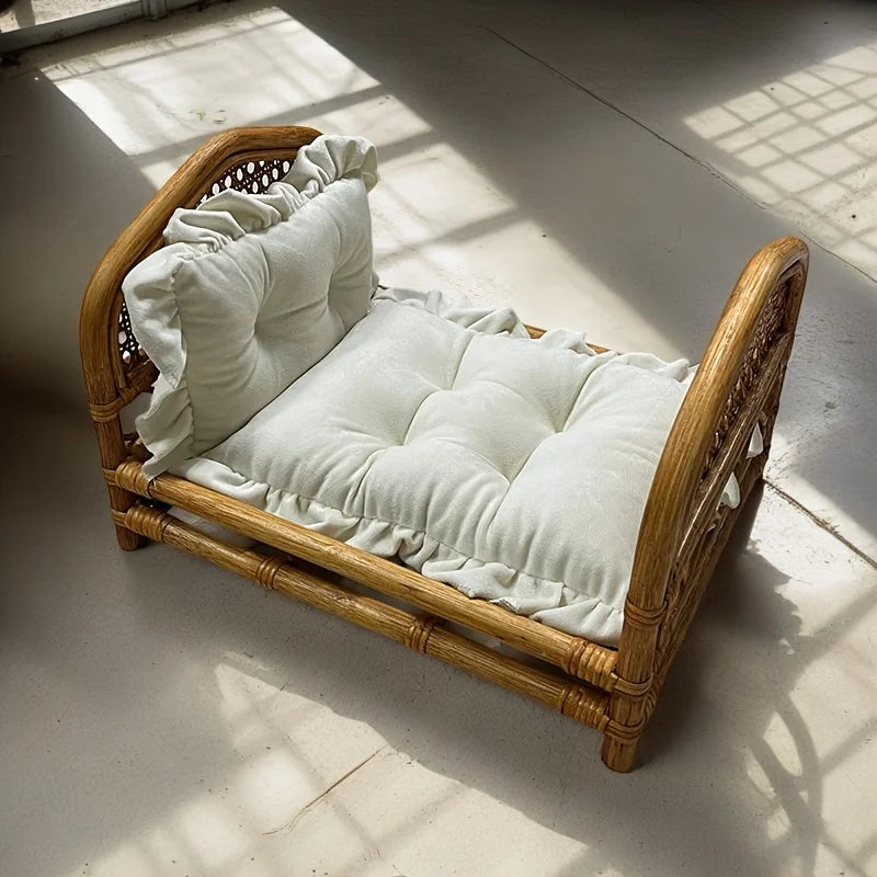 Baby Bed Newborn Photography Props Handmade Bed Baby Vintage Rattan Wooden Sofa Crib Photo Background Photo Studio Posing Props
