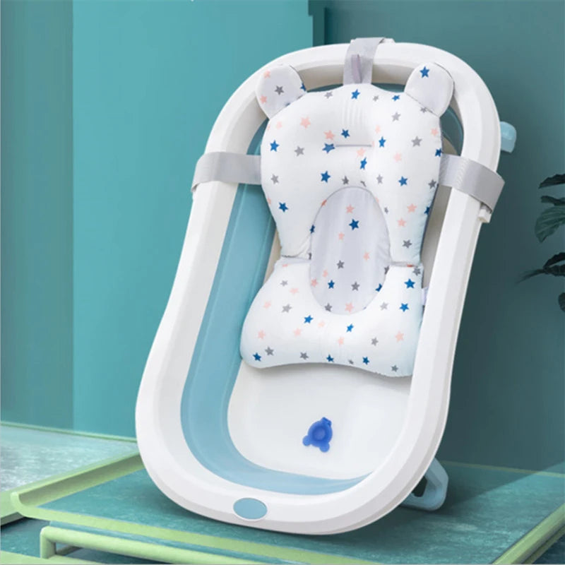 Foldable Baby Bath Tub with Bath Mat Newborn Support Seat Cushion Adjustable Bathtub Shower Mat Baby Bath Tub
