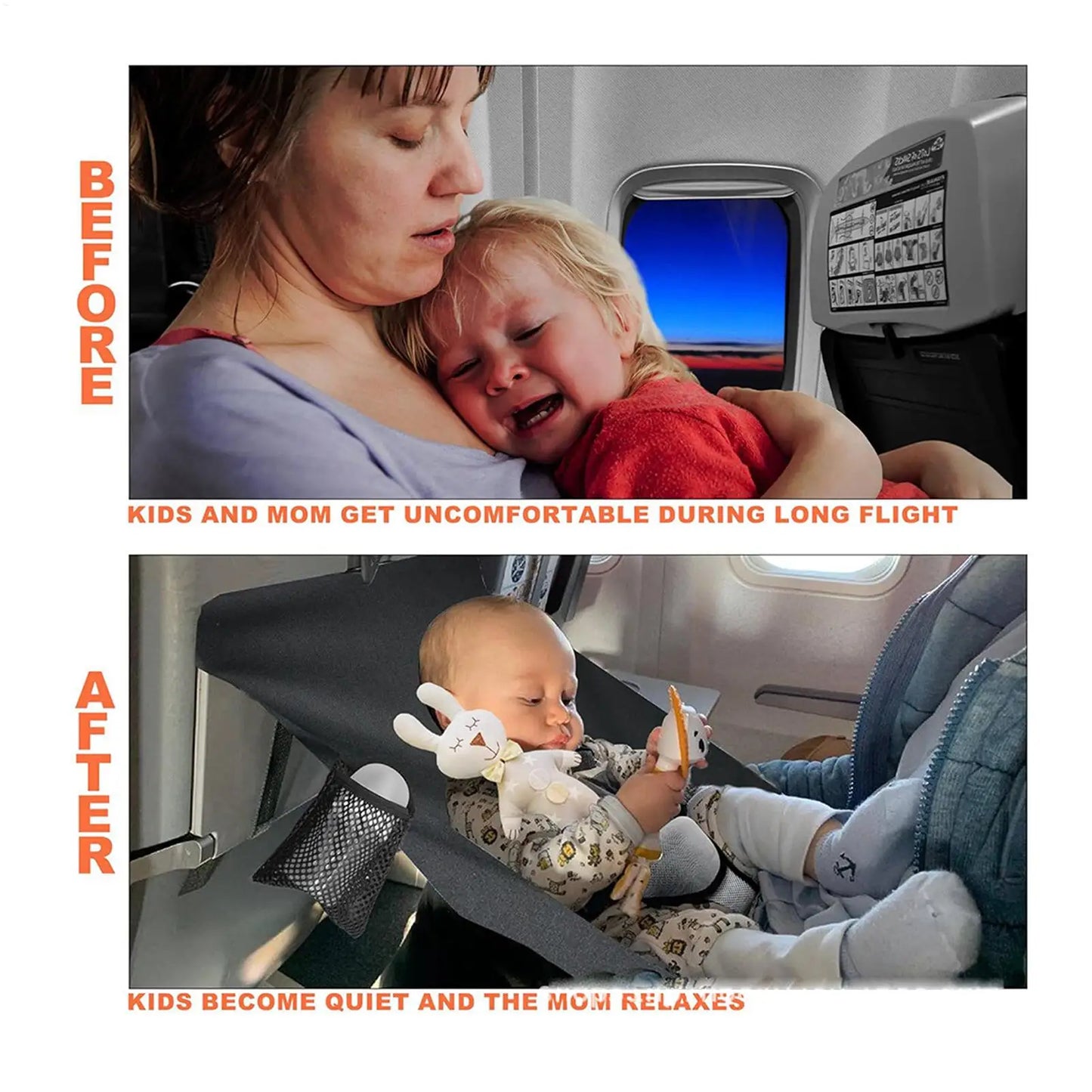 Airplane Bed for Baby Portable Plane Seat Foot Rest Extender Breathable Comfort Hammock Must Have for Flights Car Sleep Crib