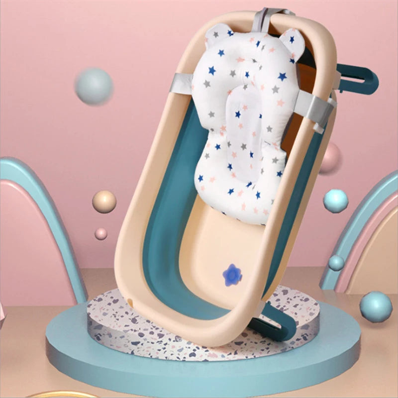 Foldable Baby Bath Tub with Bath Mat Newborn Support Seat Cushion Adjustable Bathtub Shower Mat Baby Bath Tub