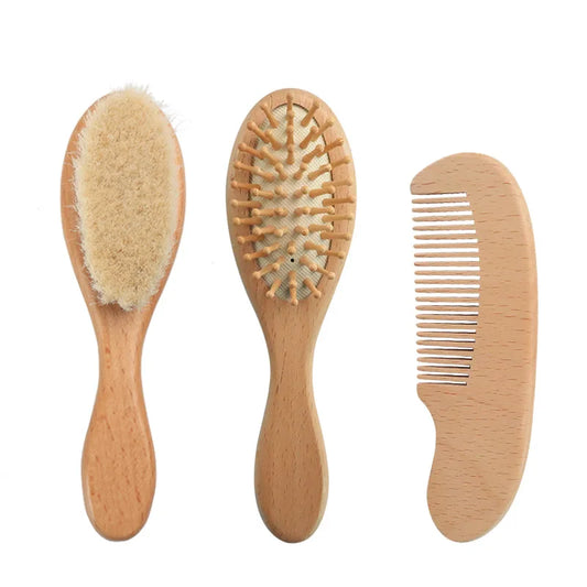 Baby Hairbrush Newborn Wooden Comb Natural Wool Brush Infant Head Massager Bath Brush Kids Comb Birth/Baptism Baby Shower Gift